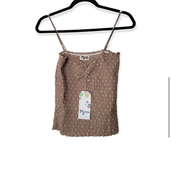 Show Me Your Mumu Polka Dot Smocked Light Brown Tank Top M - Picture 5 of 6